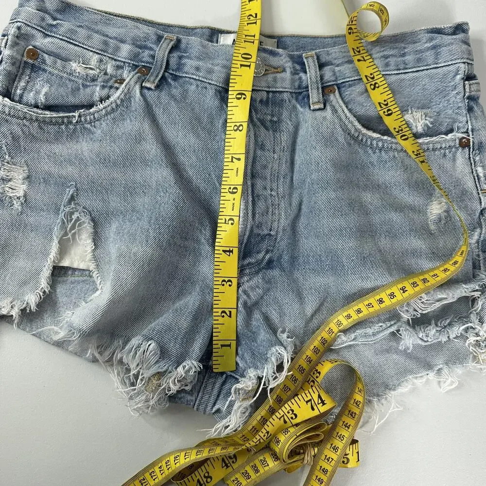 AGOLDE Parker Shorts Womens 28‎ Distressed Denim High Rise Button Fly Raw Hem
